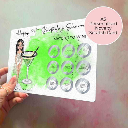 Personalised Sour Frankenstein Cocktail Recipe Birthday Reveal Scratch Card, 18th Birthday Spooky Scratch Off Card, Match 3 To Win Gift Card #SC