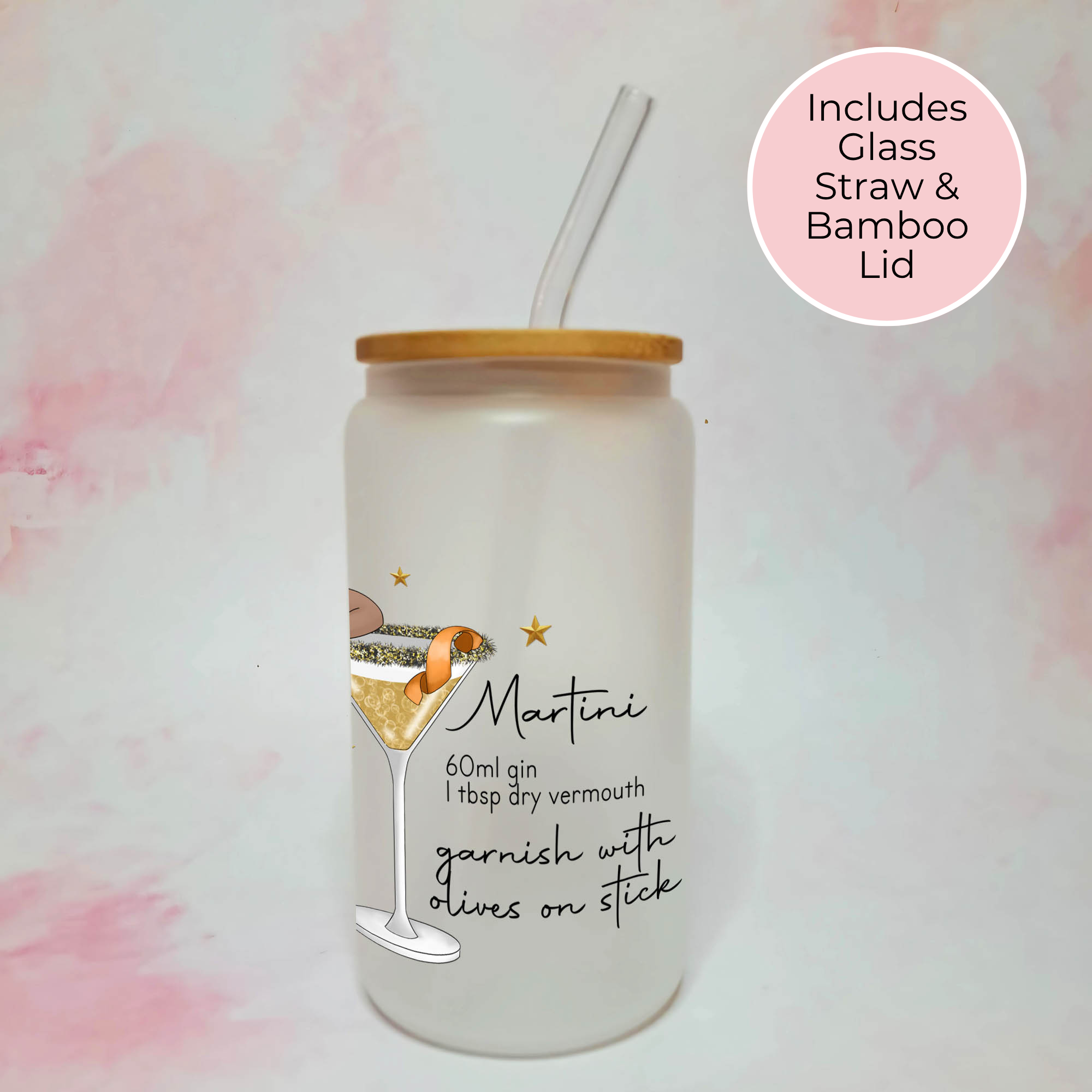 Plus Size Martini Cocktail Girl 16oz Frosted Libby Glass – Personalised Recipe Glass #FL