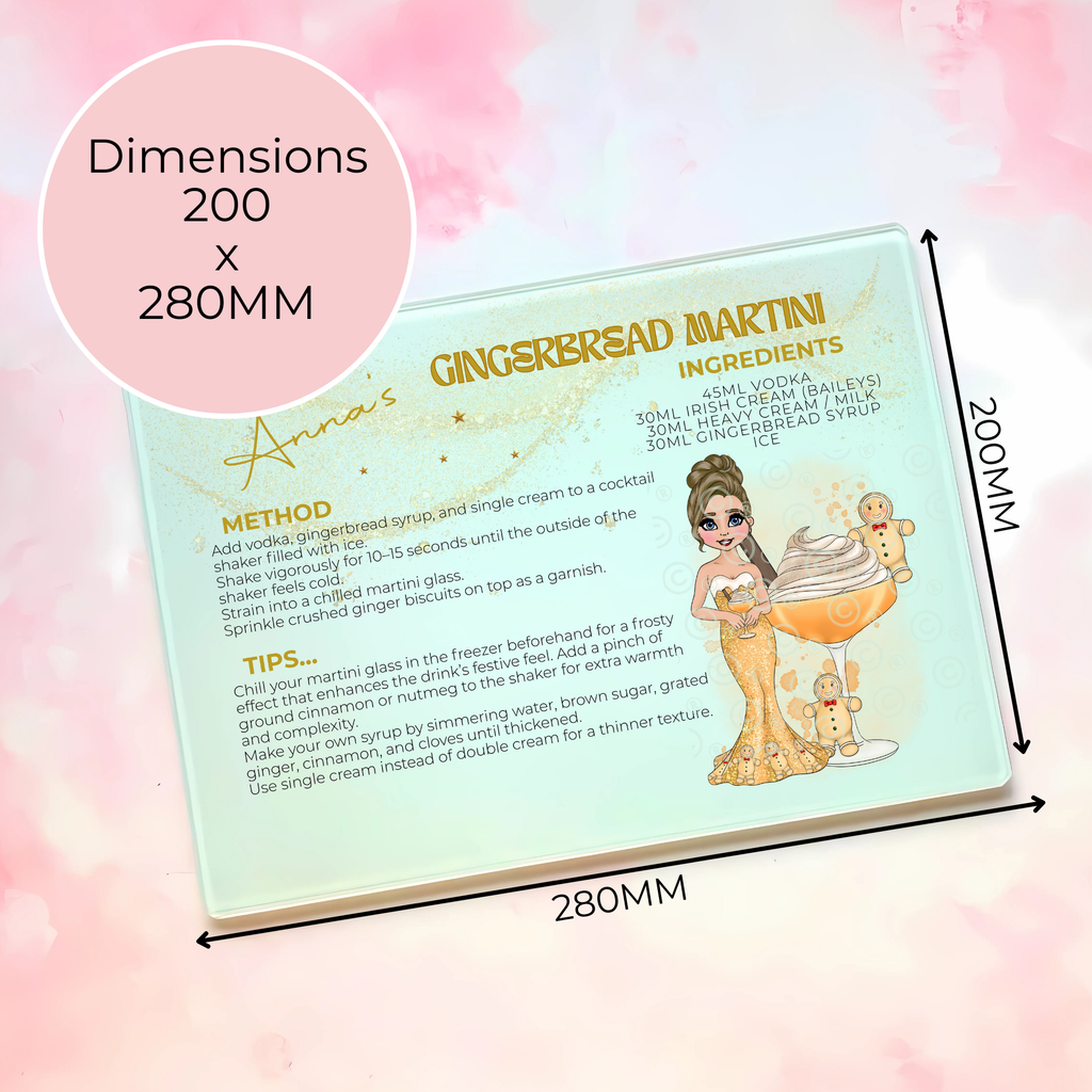 Gingerbread Martini A3 A4 XL Personalised Tempered Glass Chopping Board #GB