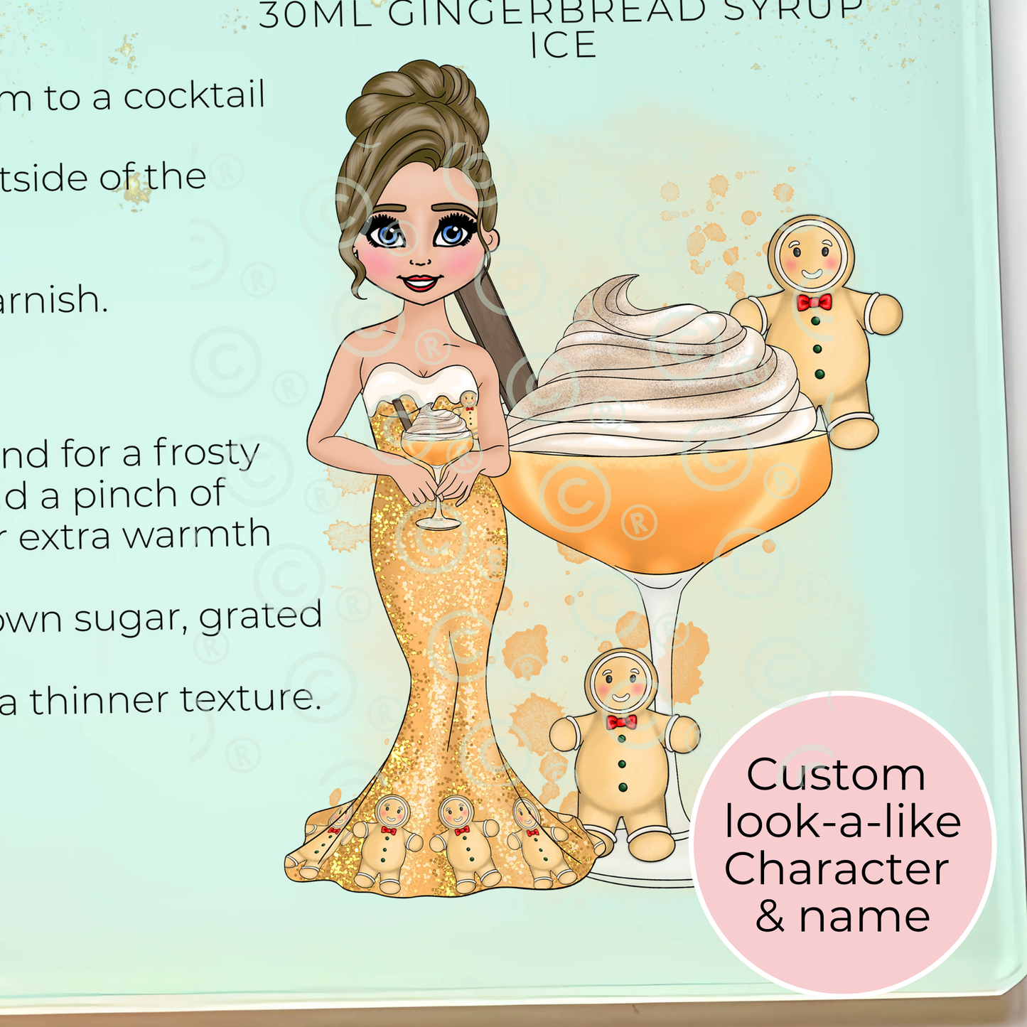 Gingerbread Martini Personalised Christmas A4 Glass Chopping Board, Custom Cocktail Character Recipe, Festive Cocktail Gift for Her, Christmas Kitchen Décor #HG #GB